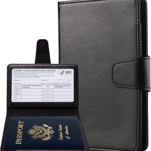 Passport Holder for Travel, RFID Passport Cover Wallet with Crdit Card Holder Slots and Air Ticket Pocket, Travel Essentials, Black